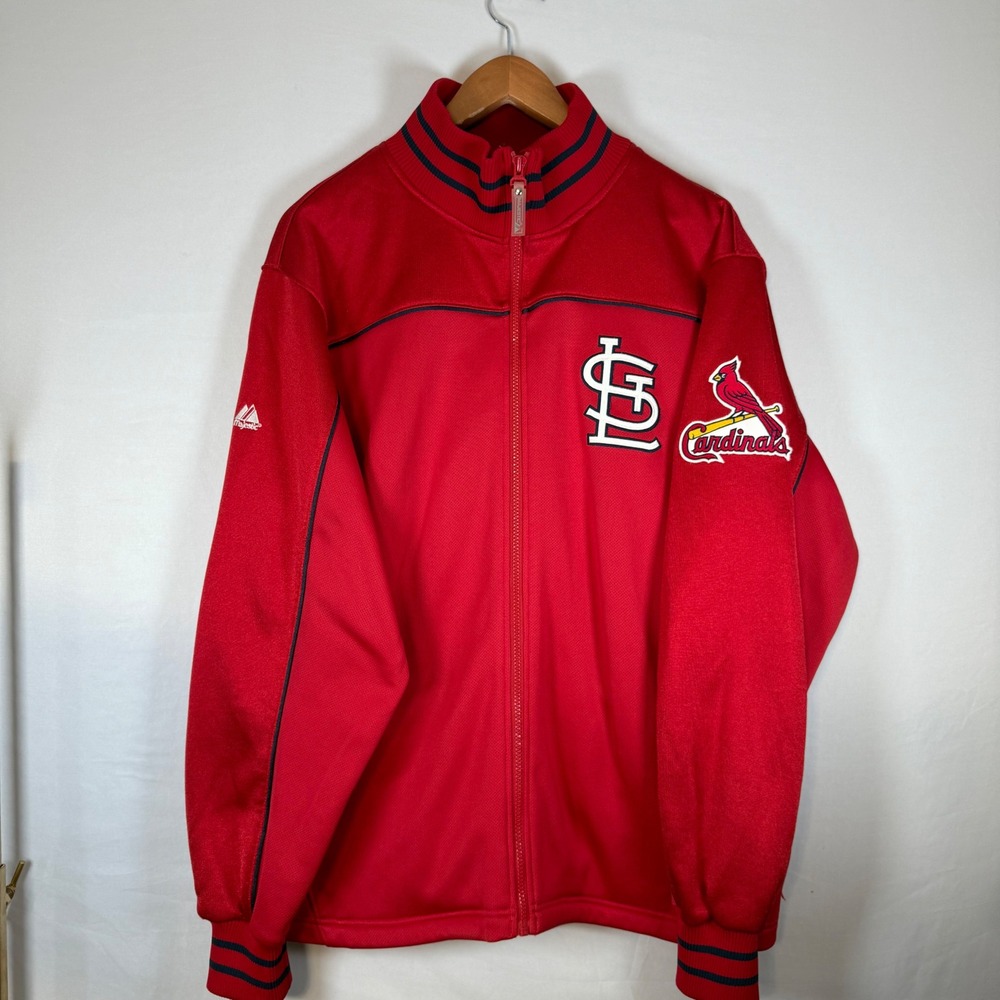 VTG Majestic St Louis‎ Cardinals MLB Authentic Collection Track Jacket Red L - Picture 2 of 16